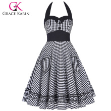 Grace Karin Retro Vintage Grid Pattern Backless Halter Baumwoll Party Kleid CL008993-1
